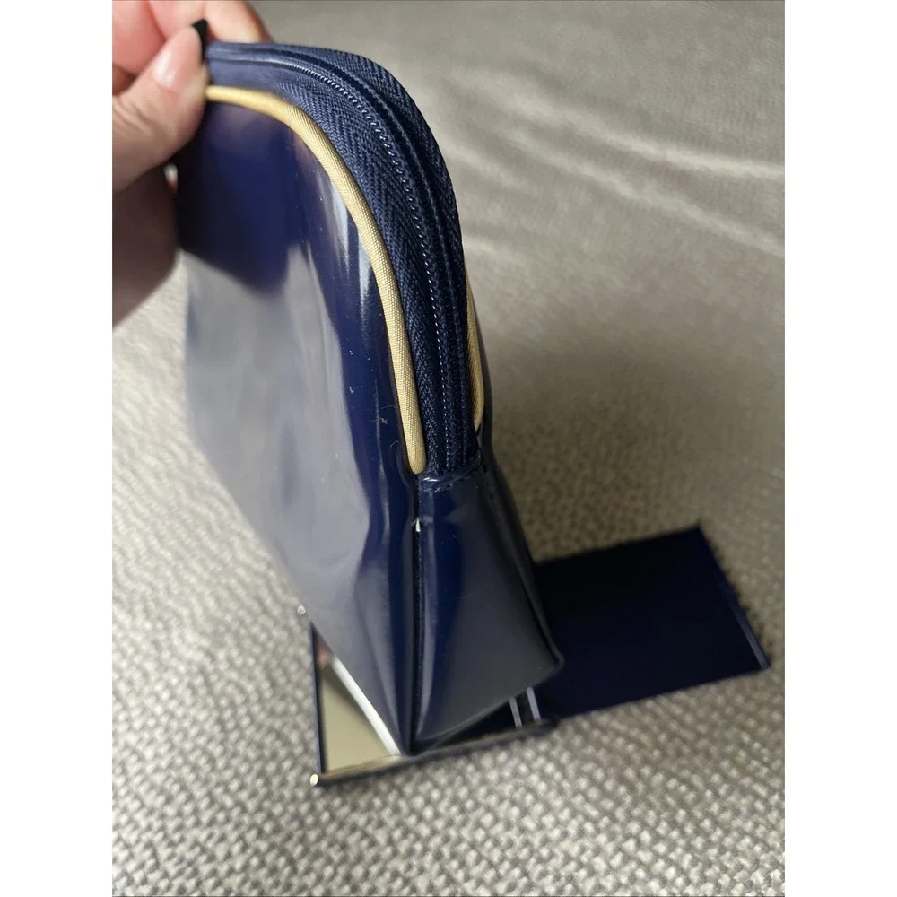 Vintage Estée Lauder Classic Navy Blue Gold Travel Bag Makeup Bag Compact Mirror